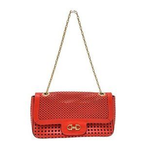 Salvatore Ferragamo Gancini Punching Chain Shoulder Bag in Red Leather for Women